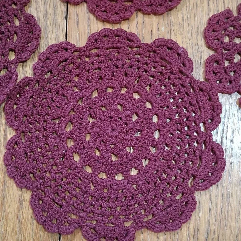 Heritage Lace Center Mat(2) & Crocheted Jewel‎ Tone Doilys(5)
